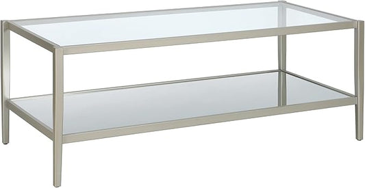 Henn&Hart 45" Wide Rectangular Coffee Table with Mirror Shelf in Satin Nickel, Coffee Table coffee tables for living room, studio apartment essentials