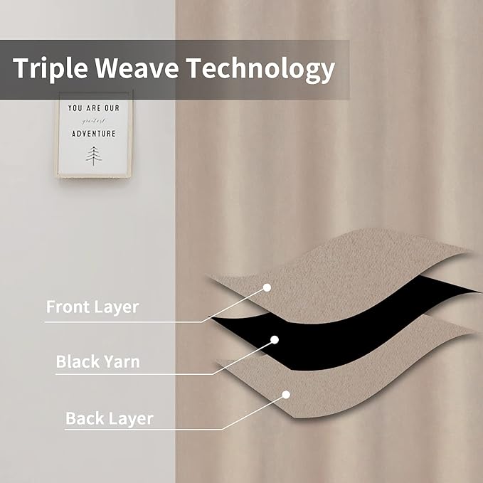 Easy-Going Blackout Curtains for Bedroom, Solid Thermal Insulated Grommet and Noise Reduction Window Drapes, Room Darkening Curtains for Living Room, 2 Panels(42x72 in, Beige)