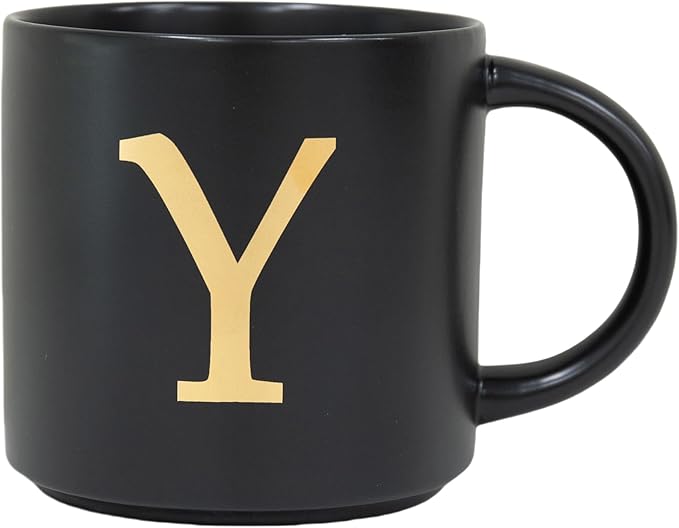 COLLECTIVE HOME - Monogram Ceramic Mugs, 15 oz Golden Initial Black Coffee Cups, Elegant Alphabet Tea Mugs, Elegant Personalized Mug with Gift Box, Unique Mug with Double Side Capital Lette (Y)
