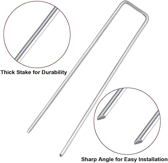Petgrow 6 Inch Garden Stakes Galvanized Landscape Staples,U-Type Turf Staples for Artificial Grass, Rust Proof Sod Pins Stakes for Securing Fences Weed Barrier,Outdoor Wires Cords Tents Tarps,100