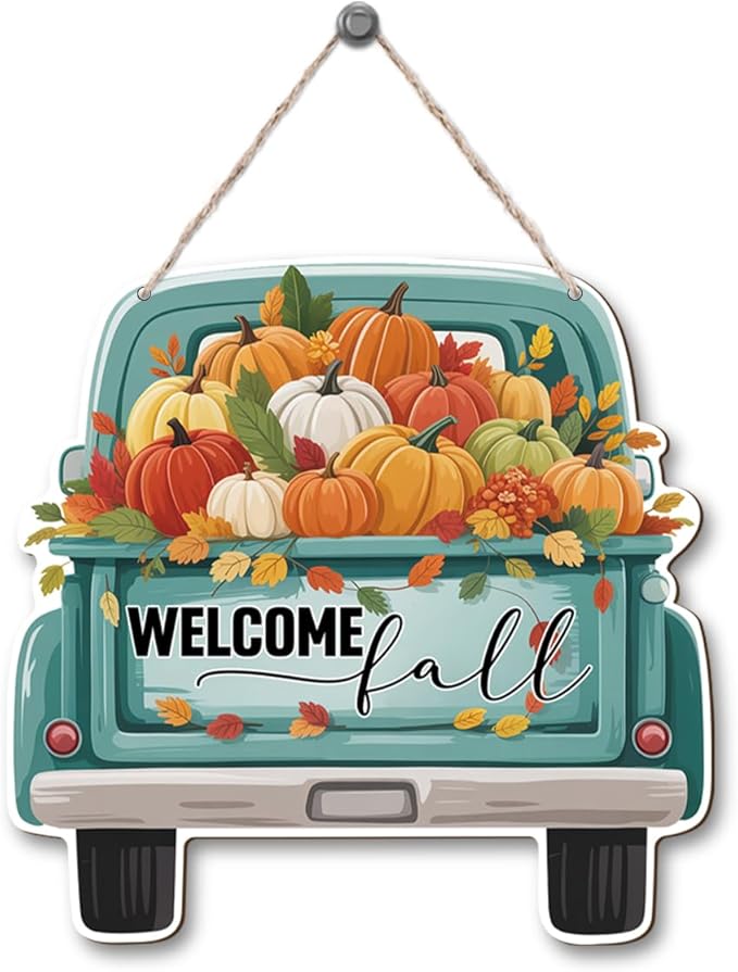 Welcome Fall Wood Hanging Truck Decoration, Autumn Wooden Signs, Rustic Thanksgiving Decoration, Home Interior And Exterior Decor, Autumn Harvest Thanksgiving Home Decor
