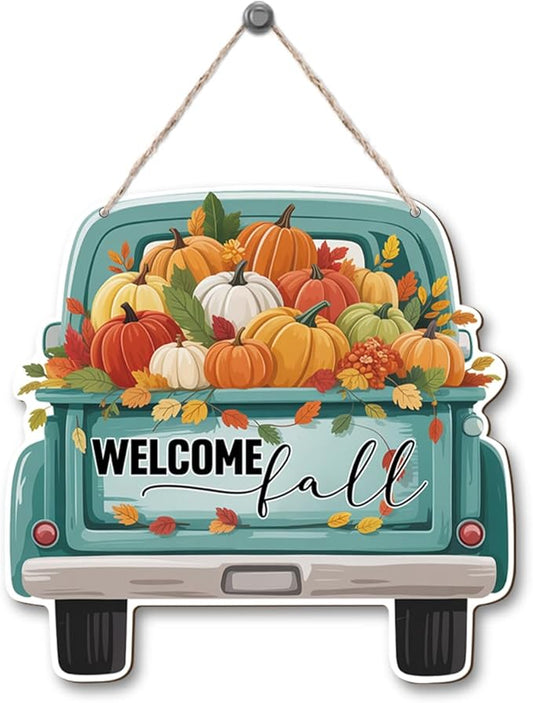 Welcome Fall Wood Hanging Truck Decoration, Autumn Wooden Signs, Rustic Thanksgiving Decoration, Home Interior And Exterior Decor, Autumn Harvest Thanksgiving Home Decor
