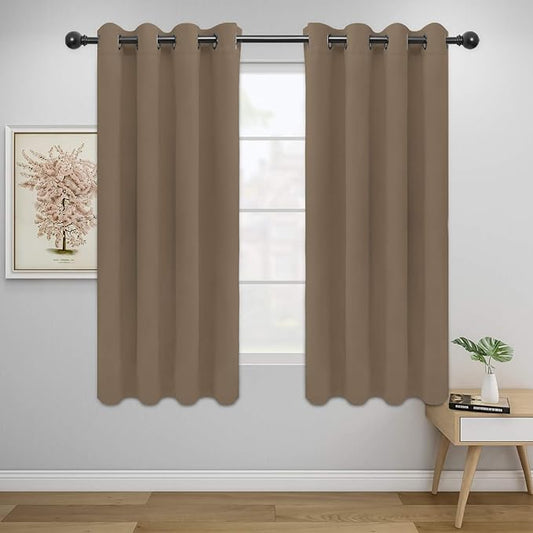 Easy-Going Blackout Curtains for Bedroom, Solid Thermal Insulated Grommet and Noise Reduction Window Drapes, Room Darkening Curtains for Living Room, 2 Panels (52x46 in,Camel)