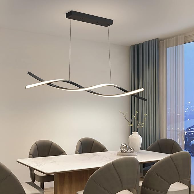 Modern Ceiling Chandelier Light, Acrylic Anti Flicker Pendant Lamp with Remote Control Dimmable 3 Color Mode & Brightness (Warm Cool Neutral Light) for Kitchen Bar Walnut