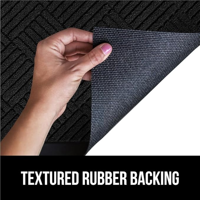 GORILLA GRIP 100% Waterproof All-Season WeatherMax Doormat US Designed Natural Rubber, Stain and Fade Resistant, Low Profile Indoor Outdoor Door Mats, Easy Clean Patio Mat, 17x29, Black Diamond