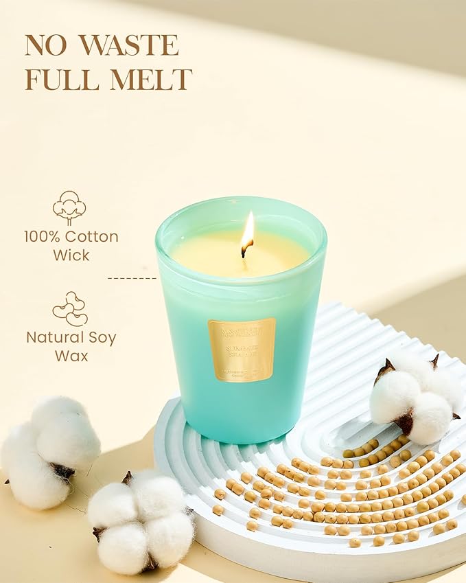 M&SENSE Summer Sea Air Scented Candle Home Decor, Natural Soy Wax,4.1oz 60 Hours Long Lasting Slow Burning, Aromatherapy Candle for Stress Relief