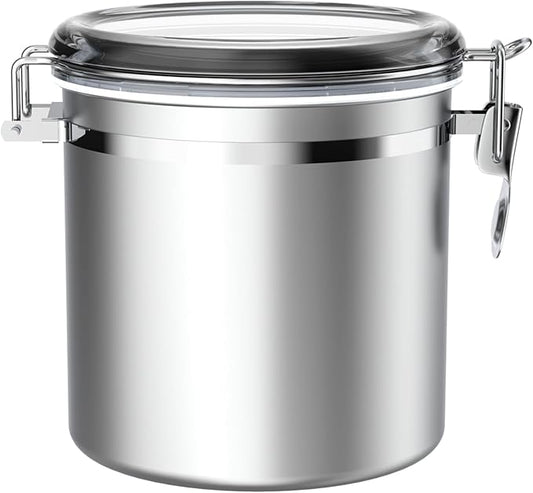 ENLOY 165oz Stainless Steel Airtight Canister for Kitchen, Large Flour Coffee Bean Tea Cereal Sugar Cookie Metal Food Storage Canisters with Clear Lid and Sturdy Locking Clamp