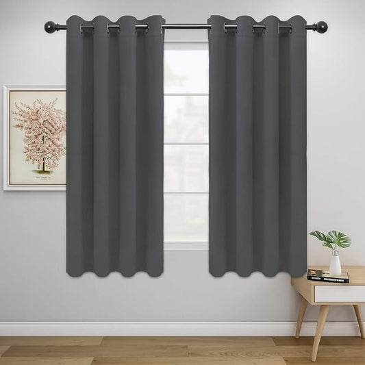 Easy-Going Blackout Curtains for Bedroom, Solid Thermal Insulated Grommet and Noise Reduction Window Drapes, Room Darkening Curtains for Living Room, 2 Panels (52x46 in,Gray)