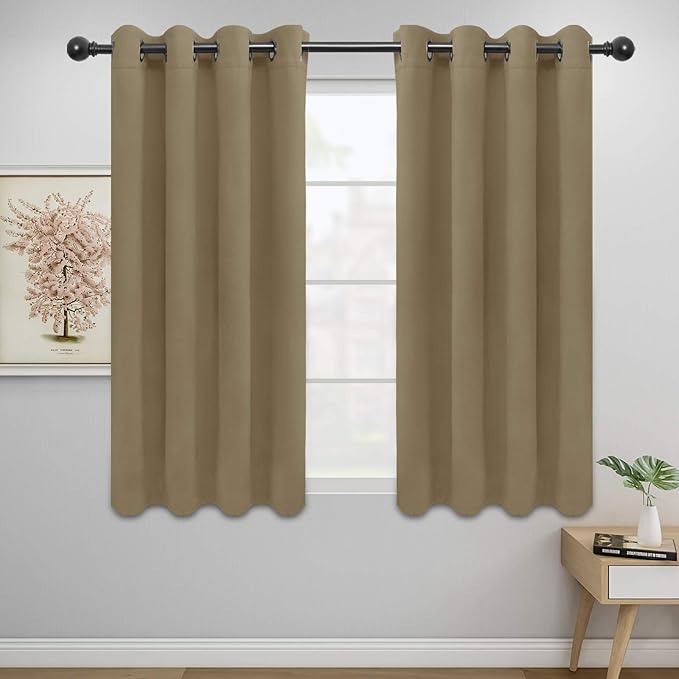Easy-Going Blackout Curtains for Bedroom, Solid Thermal Insulated Grommet and Noise Reduction Window Drapes, Room Darkening Curtains for Living Room, 2 Panels (52x46 in,Tan)