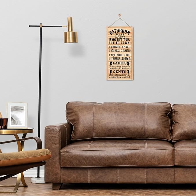 Rustic Western Bathroom Decor - Funny Wall Signs, Farmhouse Country Rules Wall Decor H1