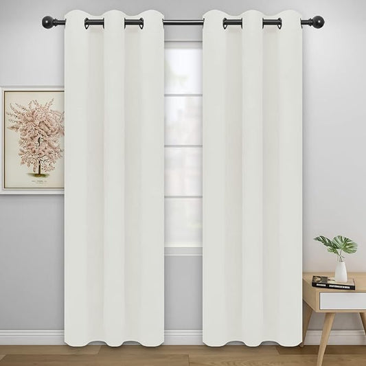 Easy-Going Blackout Curtains for Bedroom, Solid Thermal Insulated Grommet and Noise Reduction Window Drapes, Room Darkening Curtains for Living Room, 2 Panels(46x84 in, Ivory)