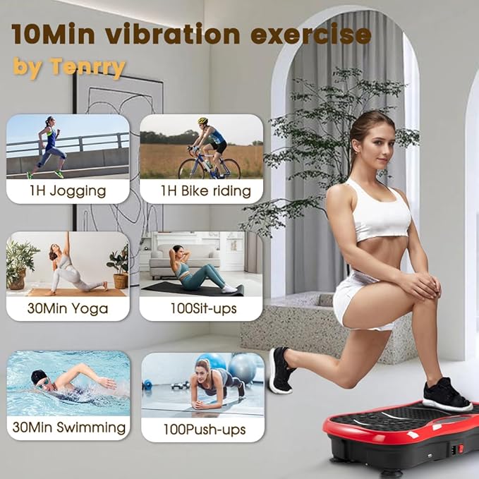 Vibration Plate Exercise Machine for Whole Body Workout - Home Fitness Vibrating Platform with Resistance Bands - Improve Circulation, Muscle Tone & Bone Density - Supports Up to 330 lbs