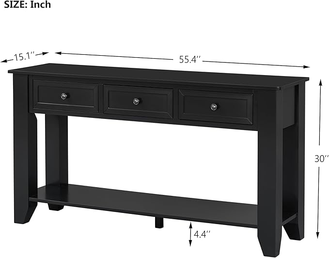 Farmhouse Modern Console Table 55.4-Inch Entryway Sofa Table with Drawers & Storage Shelf for Living Room Hallway Entrance, Black