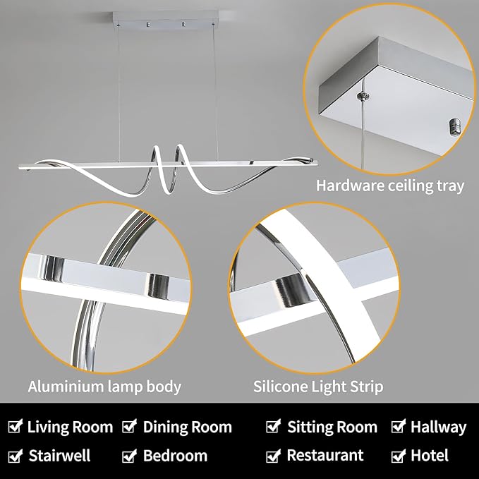 Modern Ceiling Chandelier Light, Acrylic Anti Flicker Pendant Lamp with Remote Control Dimmable 3 Color Mode & Brightness for Kitchen Bar