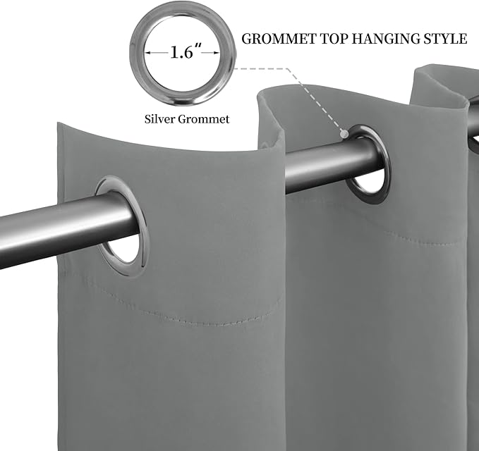 Easy-Going Blackout Curtains for Bedroom, Solid Thermal Insulated Grommet and Noise Reduction Window Drapes, Room Darkening Curtains for Living Room, 2 Panels (52x108 in,Light Gray)
