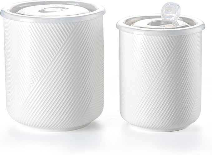 Food Storage Containers with Airtight Lids: Ceramic Canister Sets for Kitchen Countertop - Porcelain Jar for Coffee Tea Flour Sugar Rice Cookies Candy - White (42+75 oz)