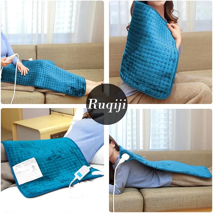 Ruqiji 17''x33'' XXXL King Size Heating Pad with Fast-Heating Technology&10 Temperature Settings, Flannel Electric Heating Pad/Pain Relief for Back/Neck/Shoulders/Menstrual Pain/Leg Cramp (Light Teal)