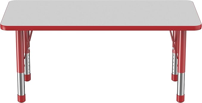 FDP Rectangle Activity School and Kids Classroom Table (24 x 48 inch), Toddler Legs, Adjustable Height 15-24 inches - Gray Top and Red Edge