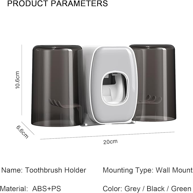 Toothbrush Holders for Bathrooms Toothbrush Holder Wall Mounted Toothpaste Dispenser for Kids Automatic Tooth Brushing Holder Bathroom Toothbrush Holder Set Shower Accessories Sets - Black
