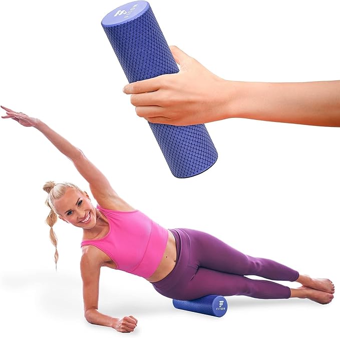 Recovery Foam Roller - High Density Travel Foam Roller for Muscle Massage and Deep Tissue Relief - Compact and Portable for Exercise, Travel, and Fitness - 12"x4", Purple