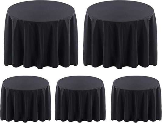 Surmente 120 inch Round Tablecloths -5 Pack Black Round Table Cloths, Polyester Fabric Table Covers for Wedding, Party, Banquet, or Restaurant