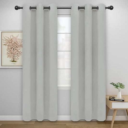 Easy-Going Blackout Curtains for Bedroom, Solid Thermal Insulated Grommet and Noise Reduction Window Drapes, Room Darkening Curtains for Living Room, 2 Panels(46x84 in, Greyish White)