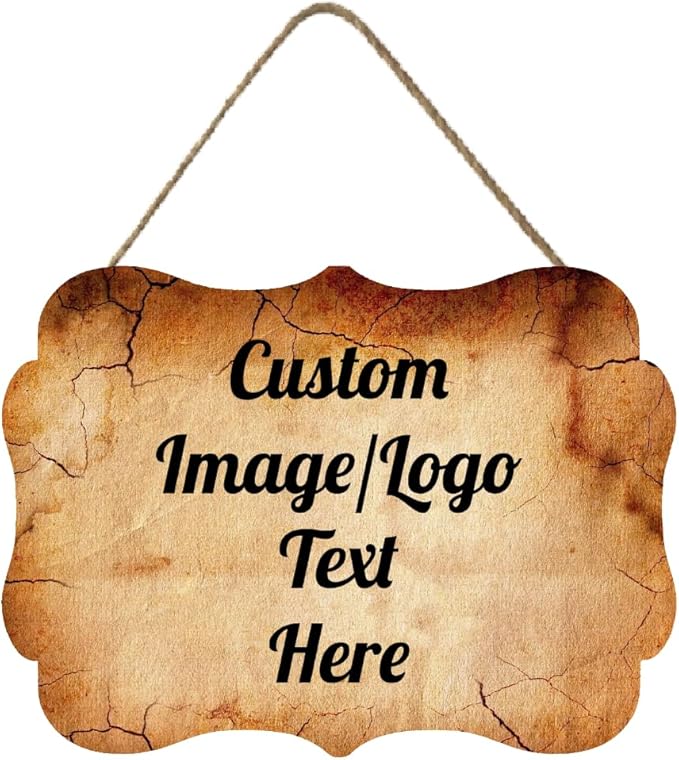 Personalized Wooden Welcome Sign for Front Door - Customized Image/Text Hanging Decor, Farmhouse Style, 11.2 * 8 Inch