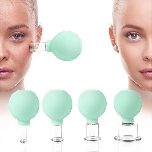 Meifuly Facial Cupping Set, 4 PCS Silicone Vacuum Suction Face Massage Cups, Skin Tightening Kit for Eyes, Face and Body (Green)