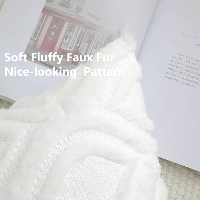 decorUhome Throw Pillow Covers 16x16 Inch Set of 2, Soft Plush Decorative Faux Fur Cream Beige Solid Couch Pillow Covers, Accent Farmhouse Neutral Square Euro Pillow Cases for Sofa Bed Living Room