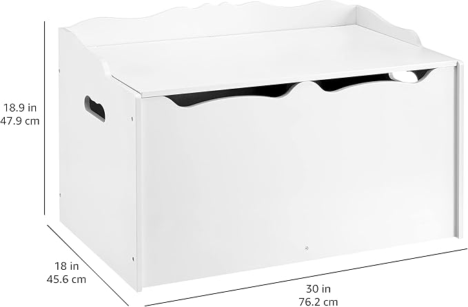 Amazon Basics Kids Toy Box, Wooden Organizer Storage Chest,White, 30" x 18" x 19"