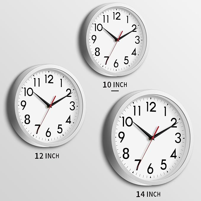 Wall Clock Modern Battery Operated 10 Inch Simpel Silent Non Ticking Decorative for Kitchen Office Outdoor Bedroom Living Room School Classroom(Silver)