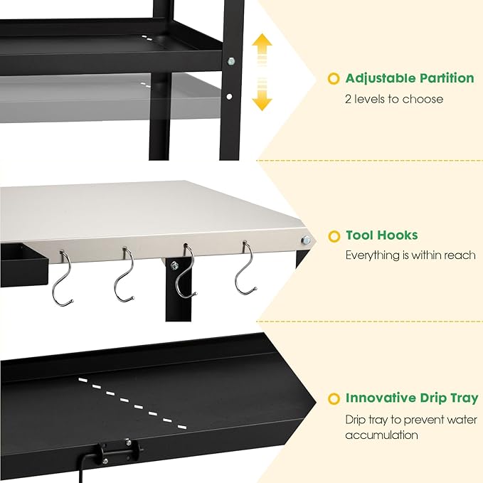 Outdoor Grill Cart Table,Indoor and Outdoor Pizza Oven Table,with 4 Movable Total Lock Casters, Hooks, Side Handle Multifunctional (Stainless Steel Table)