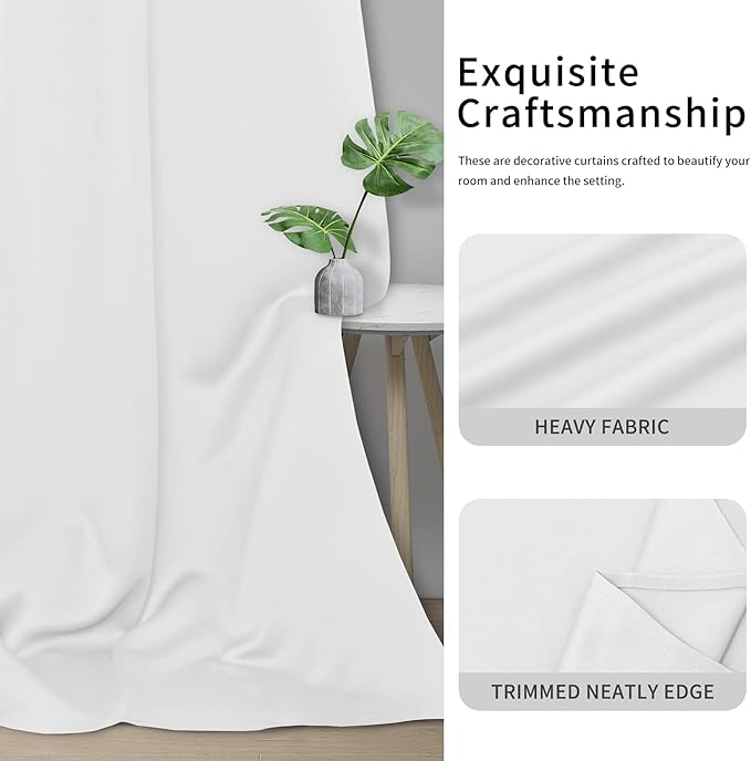 Easy-Going Blackout Curtains for Bedroom, Solid Thermal Insulated Grommet and Noise Reduction Window Drapes, Room Darkening Curtains for Living Room, 2 Panels(42x72 in, White)