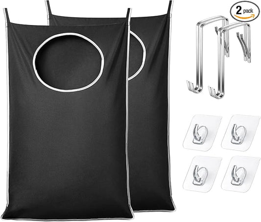 KEEPJOY 2 Pack Door Hanging Laundry Hamper, XL Hanging Bag with Large Opening and 2 Hooks for Whole Family - 36.5X22.5 inch - Black (2pack)
