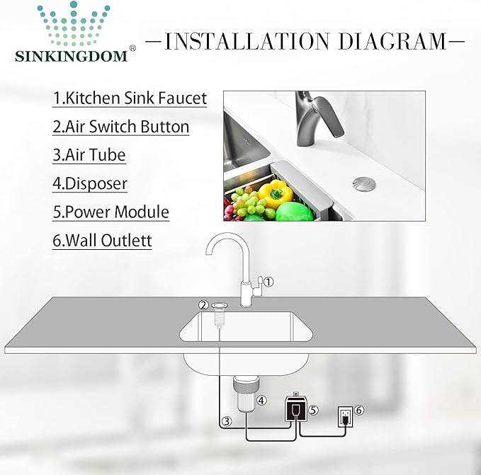 Garbage Disposal SinkTop Air Switch Kit with Stainless Steel Button,Brushed Nickel