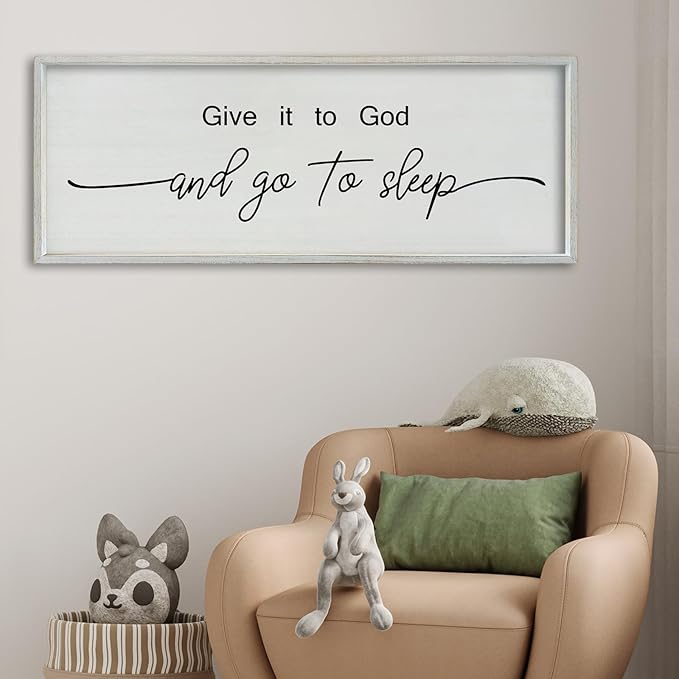SRSZHIYUE Give It To God And Go to Sleep Sign 40"×15" for Master Bedroom Above Bed Wall Decor Large Farmhouse Guest Room Over Art Decoration (White)