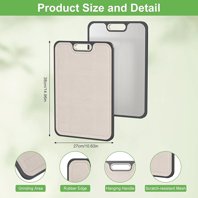 2IN1 Titanium Cutting Boards for Kitchen,Metal Cutting Boards With Pure Titanium and Wheat Straw PP,Double Sided Chopping Board with Juice Groove Dishwasher Safe Easy to Clean Non Toxic 15"X10"