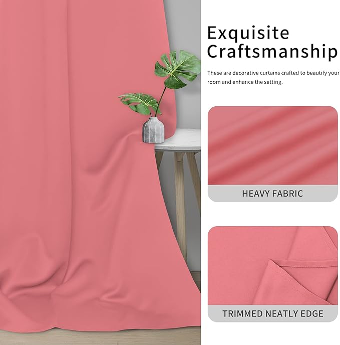 Easy-Going Blackout Curtains for Bedroom, Solid Thermal Insulated Grommet and Noise Reduction Window Drapes, Room Darkening Curtains for Living Room, 2 Panels(42x72 in, Pink)