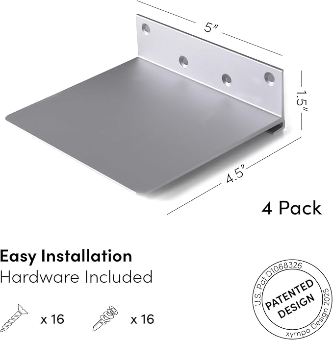 Floating Invisible Bookshelf Wall Mounted (Set of 4) - Aluminum - Turn Books into Floating Shelves
