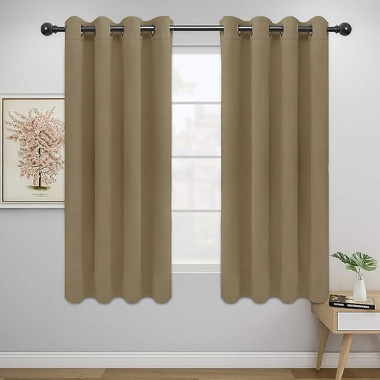 Easy-Going Blackout Curtains for Bedroom, Solid Thermal Insulated Grommet and Noise Reduction Window Drapes, Room Darkening Curtains for Living Room, 2 Panels (52x63 in,Tan)