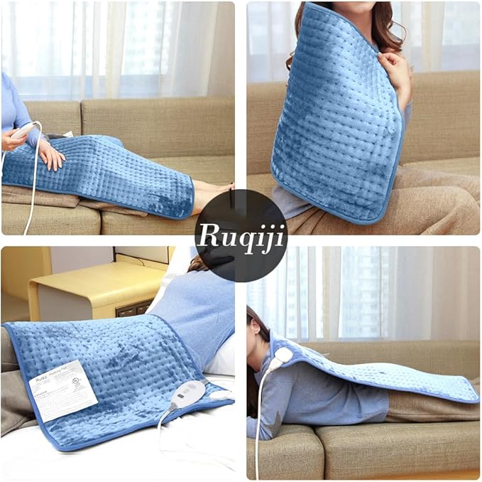 Ruqiji 17''x33'' XXXL King Size Flannel Electric Heating Patches with 120 Minutes Auto Shut Off&6 Temperature Settings, Pain Relief for Back/Neck/Shoulders/Menstrual Pain/Leg Cramp(Light Blue)