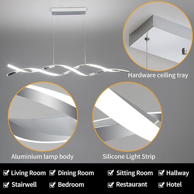 Modern Ceiling Chandelier Light, Acrylic Anti Flicker Pendant Lamp with Remote Control Dimmable 3 Color Mode & Brightness (Warm Cool Neutral Light) for Kitchen Bar