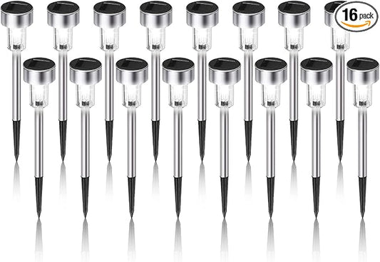 Solar Lights Outdoor Waterproof, Stainless Steel LED Landscape Lighting, Solar Garden Lights Solar Powered, Outdoor Solar Lights for Yard, Pathway, Walkway, Patio , Lawn - 16 Pack ( Cold White )