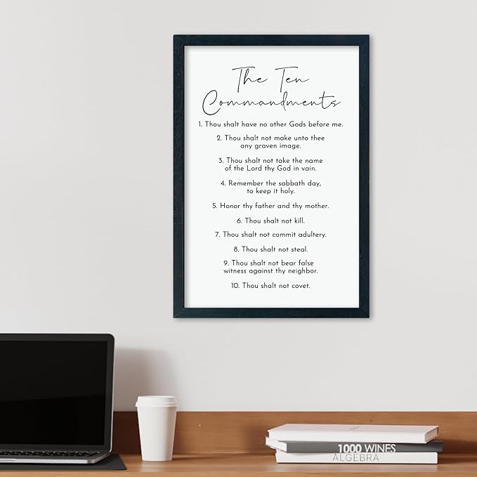 LuZhiQiang The Ten Commandments Wall Art Decor 16"×11" Bible Verse 10 Commandments Sign Motivational Positive Quotes Wood Framed Wall Hanging (Black)