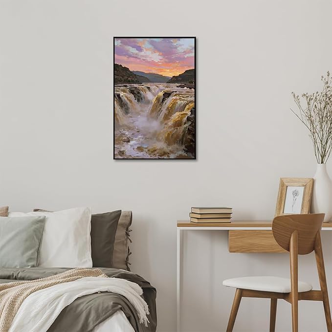 The surging waterfall scenery in the canyon is suitable for posting in the living room bedroom and office landscape posters