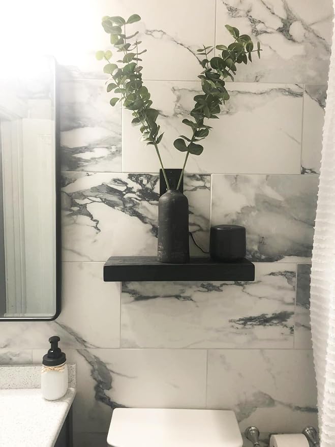 joelsantiques - 18 Inch Wooden Floating Shelves for Wall - 18x6x2 in - Made of Natural Wood - Short Heavy Duty Rustic Wall Shelves for Bedroom - Perfect for Bathroom, Kitchen - Black