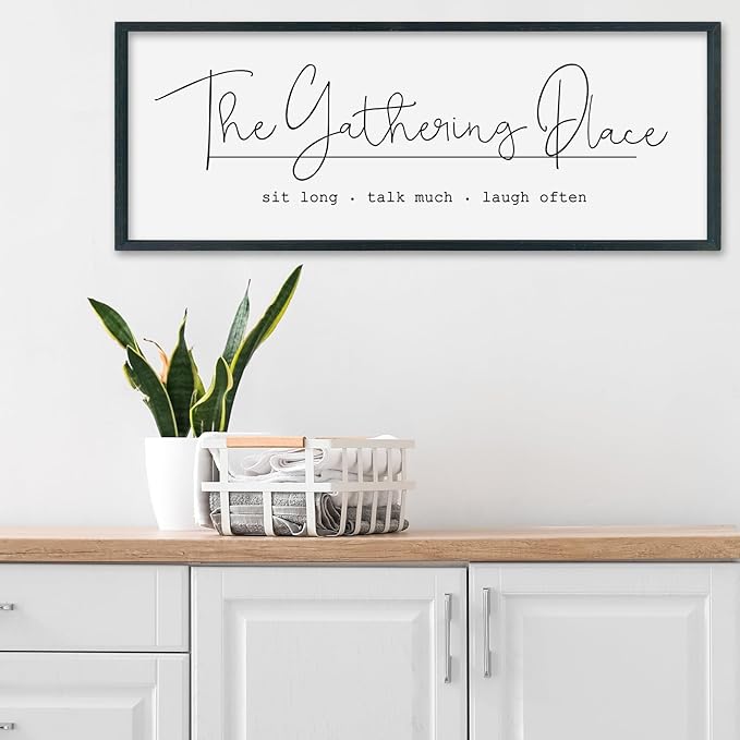 SRSZHIYUE The Gathering Place Sign Wall Decor Art 40"×15" for Large Kitchen Dining Room Wood Framed Wall Hanging (Black)