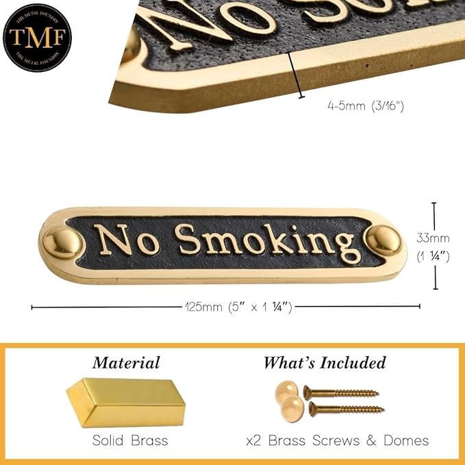 No Smoking Brass Door Sign. Traditional Style Home Décor Wall Plaque Handmade By The Metal Foundry UK.