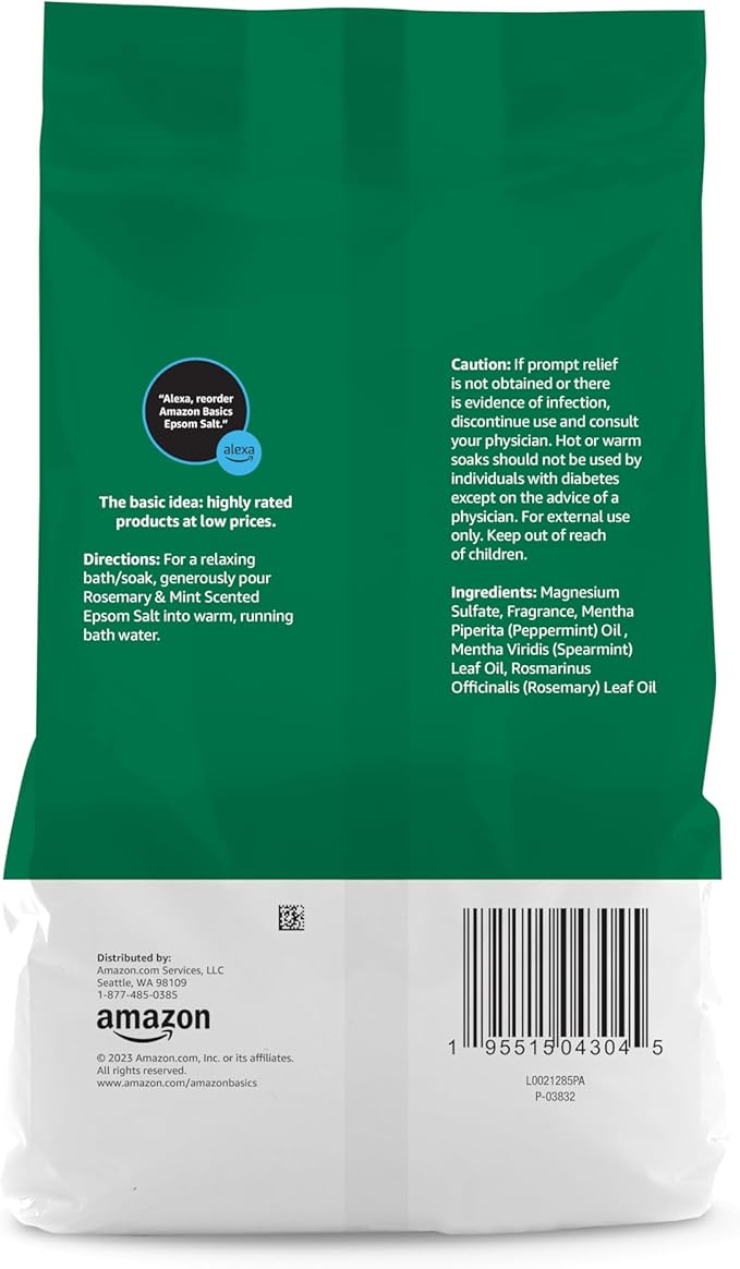 Amazon Basics Epsom Salt Soaking Aid, Rosemary & Mint Scent, 3 pound (Pack of 1) (Previously Solimo)
