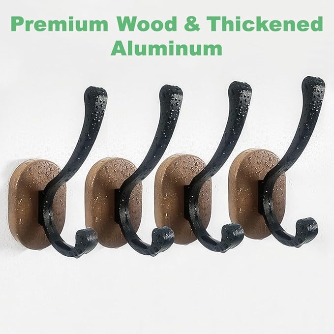 Wall Hooks for Hanging Coats - 4 Pack Coat Hooks Wall Mounted, Wood Coat Hooks for Wall, Bussdis Single Metal Hooks for Hanging Hats, Keys, Towel, Robe, Purse, Jackets, Decorative Livingroom, Bathroom